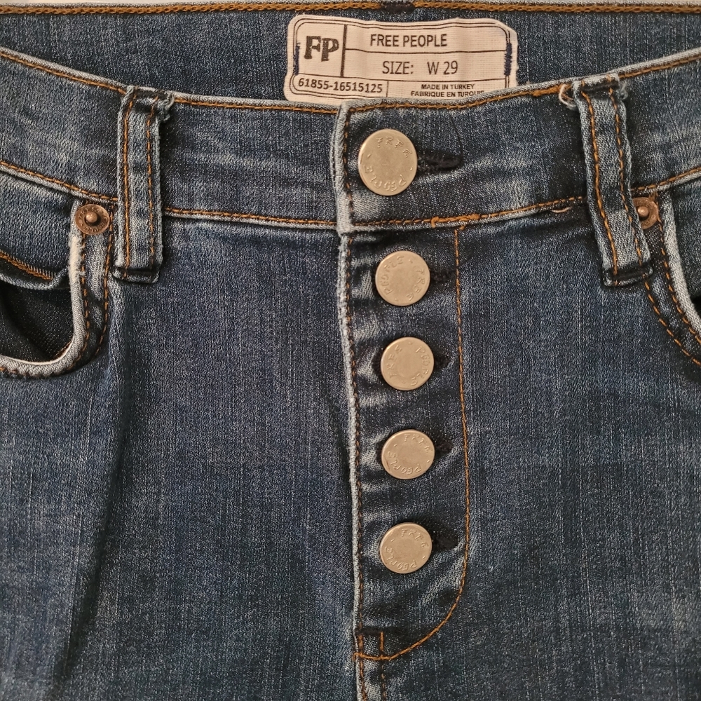 Free People Distressed Denim Blue Skinny Jeans 5 Button Fly Size 29 Waist - Picture 3 of 5